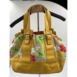 Audrey Brooke Leather Shoulder Bag Yellow Floral Hobo Slouchy